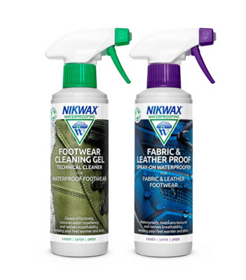 Nikwax Footwear Cleaning Gel & Fabric & Leather Proof 300Ml Spray Twin Pack from B&Q