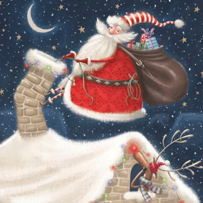 Pack Of 8 Santa Climbing The Chimney Rspca Charity Christmas Cards from B&Q