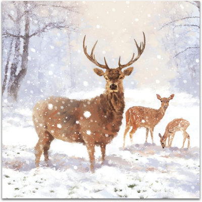 Pack Of 8 Majestic Snowy Stag In Aid Of Mind Charity Christmas Cards from B&Q