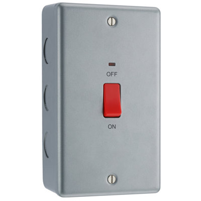 British General Bg Metal Clad 45A Rectangular Large Plate Double Pole Switch With Power Indicator from B&Q