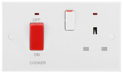 Bg Gloss White Raised Square Cooker Switch & Socket With Neon from B&Q