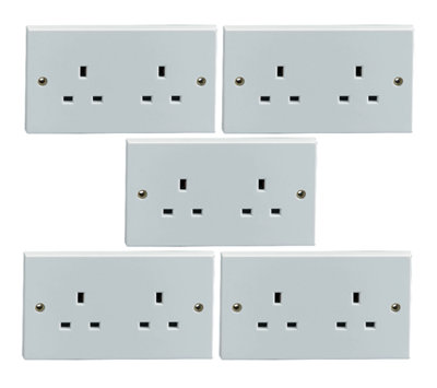 Eagle Unswitched Double Sockets 13A Mains Electric 2 Gang Plug Outlet Twin - Pack Of 5 White