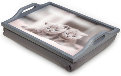  - St Helens Home And Garden Wooden Lap Tray With Kitten Design And Cushion