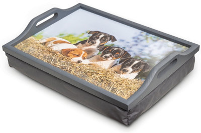  - St Helens Home And Garden Wooden Lap Tray With Puppy Design And Cushion