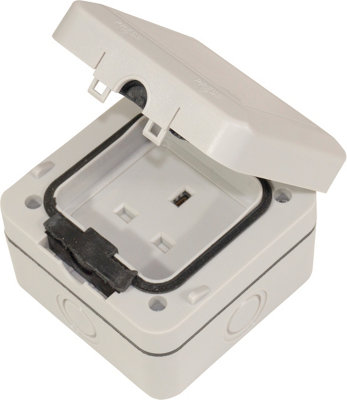 B&Q -  E341E Weatherproof Outdoor Socket Box 13A 1 Gang Single Unswitched Socket Ip66Grey