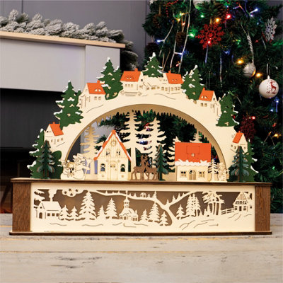 B&Q -  Christmas Battery Powered Wooden Festive Lighting Arch Ornament