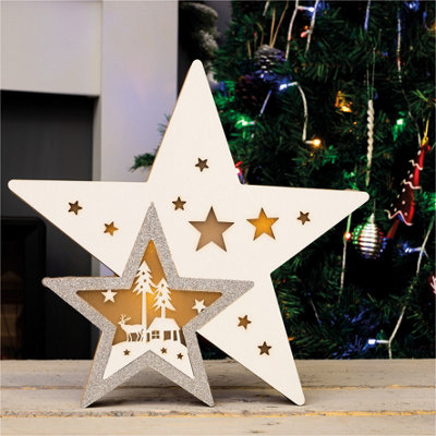 Netagon Christmas Battery Powered Light Up Wooden Christmas Star Ornament from B&Q