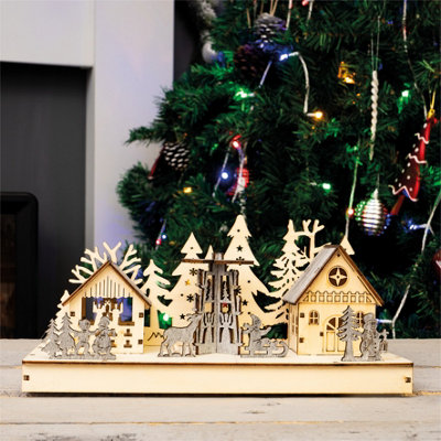 Netagon Christmas Battery Powered Wooden Light Up Festive Scene Ornament from B&Q