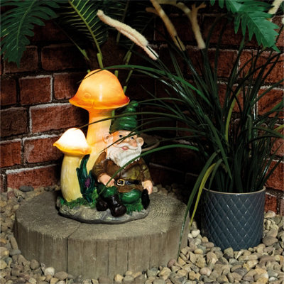 Netagon Garden Outdoor Solar Light Up Gnome Under Mushrooms Ornament Decoration from B&Q
