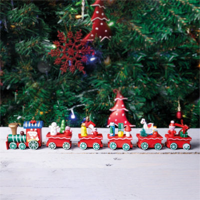 B&Q -  St Helens Home And Garden Wooden Christmas Train Set Decoration In Red