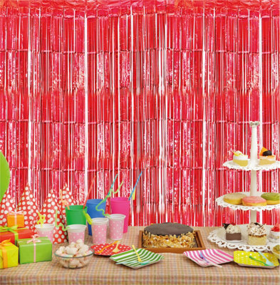 Netagon Cheetah Shimmer Event Party Photo Backdrop Tinsel Curtain 2.5M X 1M Red from B&Q