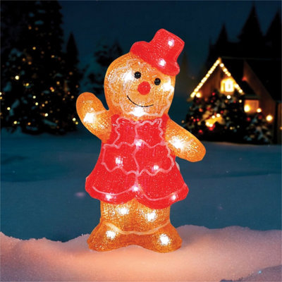 Xmas Haus Acrylic Festive Christmas Led Gingerbread Figure18X8X29Cm30L Warm White LightsTimerOutdoorBattery Operated from B&Q