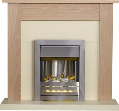 Adam Southwold Fireplace In Oak & With Helios Electric Fire In Brushed Steel, 43 Inch Cream