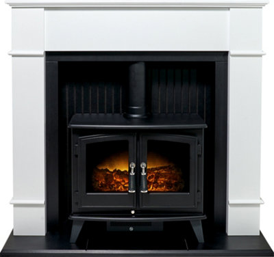 Adam Oxford Stove Fireplace In Pure With Woodhouse Electric Stove In 48 Inch White/Black