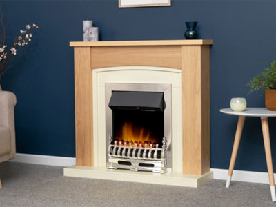 Adam Chilton Fireplace In Oak & With Blenheim Electric Fire In Chrome, 39 Inch Cream