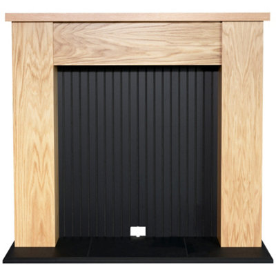 Adam New England Stove Fireplace In Oak & 48 Inch Black