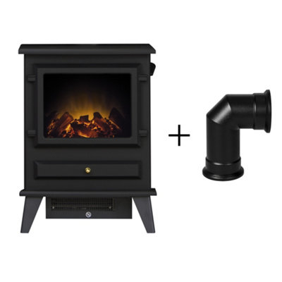 Adam Black Hudson Electric Stove In With Angled Stove Pipe