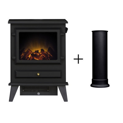 B&Q -  Hudson Electric Stove In Black With Straight Stove Pipe