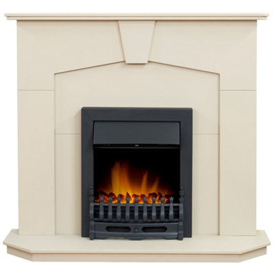 Adam Abbey Fireplace In Stone Effect With Blenheim Electric Fire In 48 Inch Black