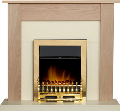 Adam Southwold Fireplace In Oak & With Blenheim Electric Fire In Brass, 43 Inch Cream