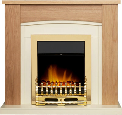 Adam Chilton Fireplace In Oak & With Blenheim Electric Fire In Brass, 39 Inch Cream