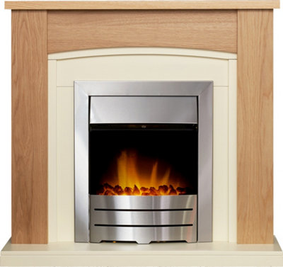 Adam Chilton Fireplace In Oak & With Colorado Electric Fire In Brushed Steel, 39 Inch Cream