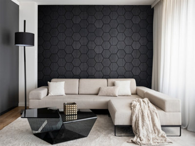 B&Q -  Acoustic Wooden Hexagon Wall Panel In Charcoal Oak
