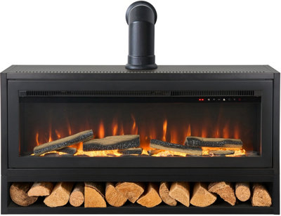 B&Q -  Vision Electric Media Stove With Log Store & Stove Pipe In Black