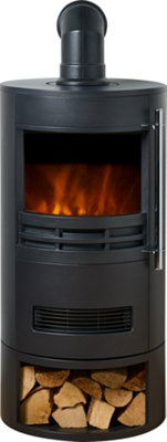 Sureflame Dunston Round Stove With Log Storage & Angled Stove Pipe In Black from B&Q