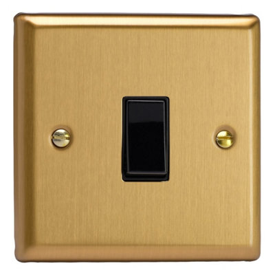Varilight Single Push Retractive SwitchClassic Brushed Brass With Black RockerXbbr1B from B&Q