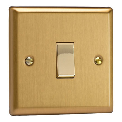 Varilight Single Push Retractive SwitchClassic Brushed Brass With Polished Brass RockerXbbr1D from B&Q