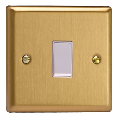 Varilight Single Push Retractive SwitchClassic Brushed Brass With White RockerXbbr1W from B&Q