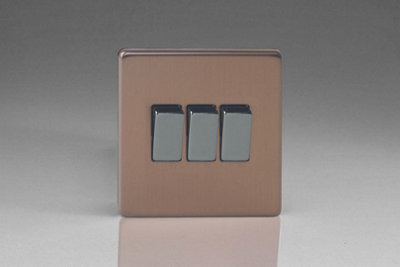 Varilight Flat Plate Screwless Brushed Bronze 3 Gang 2-Way 10 Amp Light Switch from B&Q