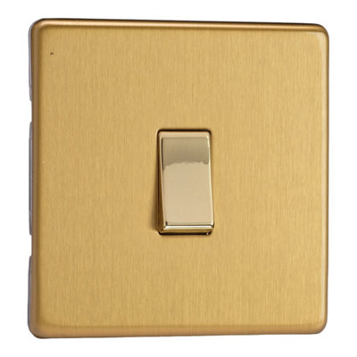 Varilight Single Push Retractive SwitchScrewless Brushed Brass With Polished Brass RockerXdbbr1S from B&Q
