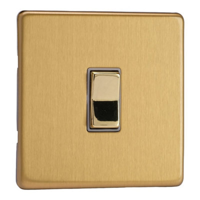 Varilight Single 1-Way Push Retractive SwitchScrewless Brushed Brass With Polished Brass RockerXdbkr1S from B&Q