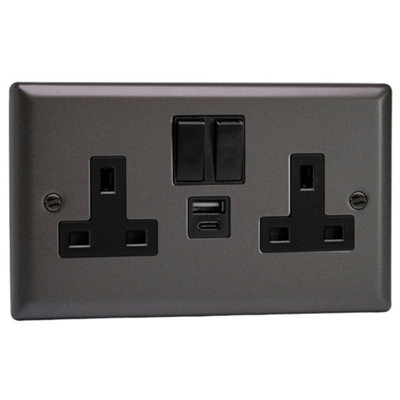 Varilight 13A Switched Double Socket With 20W Shared Usb-A And Usb-C Charging PortsBlack from B&Q