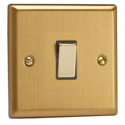 Varilight Single 20A Double Pole SwitchClassic Brushed Brass With Polished Brass RockerXb20D from B&Q