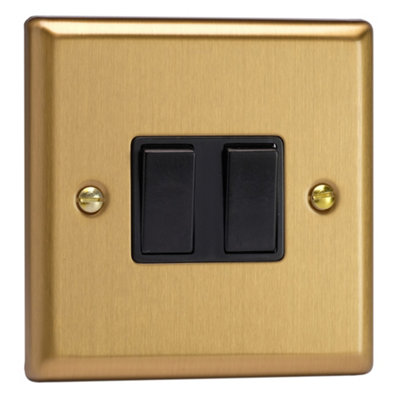 Varilight Double Rocker Light Switch 2-WayClassic Brushed Brass With Black RockersXb2B from B&Q