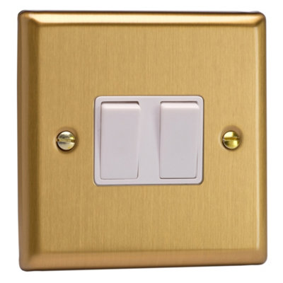 Varilight Double Rocker Light Switch 2-WayClassic Brushed Brass With White RockersXb2W from B&Q
