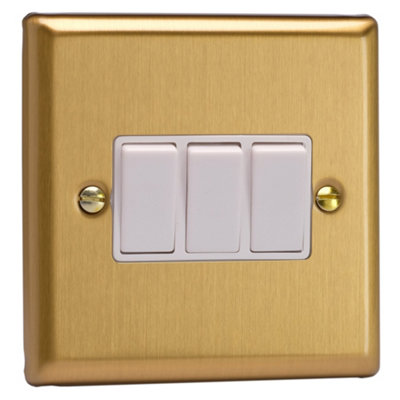 Varilight Triple Rocker Light Switch 2-WayClassic Brushed Brass With White RockersXb3W from B&Q