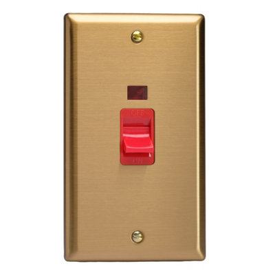 Varilight Vertical Cooker Switch With NeonClassic Brushed Brass With Red InsertXb45N from B&Q