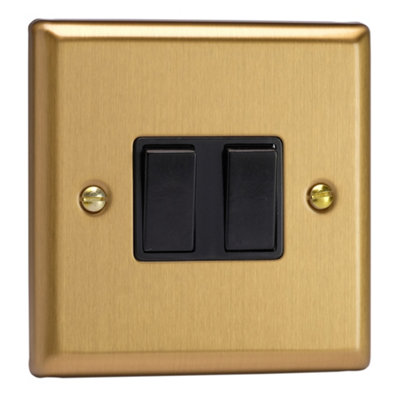 Varilight Double Rocker Light Switch 2-Way & IntermediateClassic Brushed Brass With Black RockersXb71B from B&Q