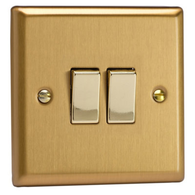 Varilight Double Rocker Light Switch 2-Way & IntermediateClassic Brushed Brass With Polished Brass RockersXb71D from B&Q
