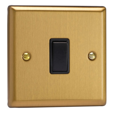Varilight Single Rocker Light Switch IntermediateClassic Brushed Brass With Black RockerXb7B from B&Q