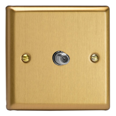 Varilight Single Tv Socket F-Type SatelliteClassic Brushed Brass With Plain InsertXb8S from B&Q
