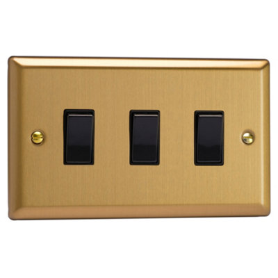 Varilight Triple Rocker Light Switch 2-Way Twin PlateClassic Brushed Brass With Black RockersXb93B from B&Q