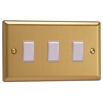 Varilight Triple Rocker Light Switch 2-Way Twin PlateClassic Brushed Brass With White RockersXb93W from B&Q