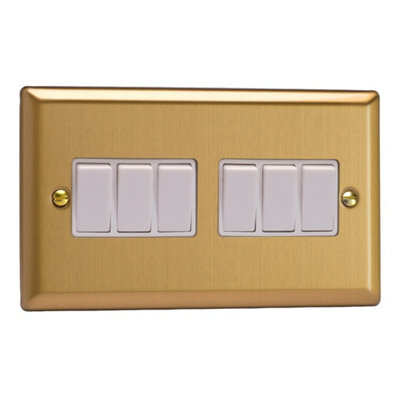 Varilight 6-Gang Rocker Light Switch 2-WayClassic Brushed Brass With White RockersXb96W from B&Q