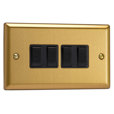 Varilight 4-Gang 2-Way Rocker Light SwitchClassic Brushed Brass With Black RockersXb9B from B&Q