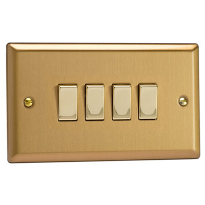 Varilight 4-Gang 2-Way Rocker Light SwitchClassic Brushed Brass With Polished Brass RockersXb9D from B&Q